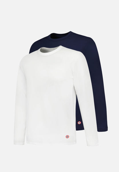 Lot de 2 T-shirts manches longues en coton - T-Shirts Manches Longues Superbe Blanc Marine