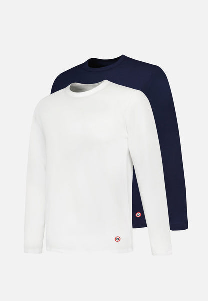 Lot de 2 T-shirts manches longues en coton - T-Shirts Manches Longues Superbe Blanc Marine