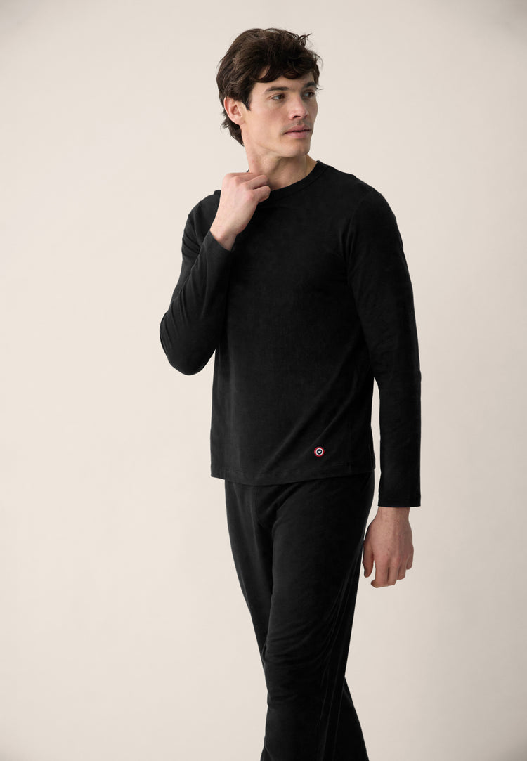 Ensemble pyjama haut et pantalon noir en coton - Pyjama haut manches longues superbe Noir et bas de pyjama long indomptable Noir - Le Slip Français - 2