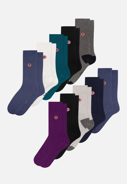Lot de 10 chaussettes mi-hautes en coton - Chaussettes Acier Bleu Canard Blanc Marine Violet Noir Gris Anthracite Gris Clair Noir Acier