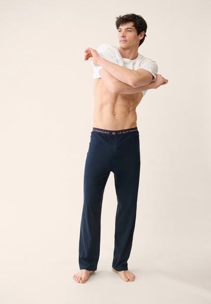 Bas de pyjama long homme bleu marine en coton - Indomptable Marine