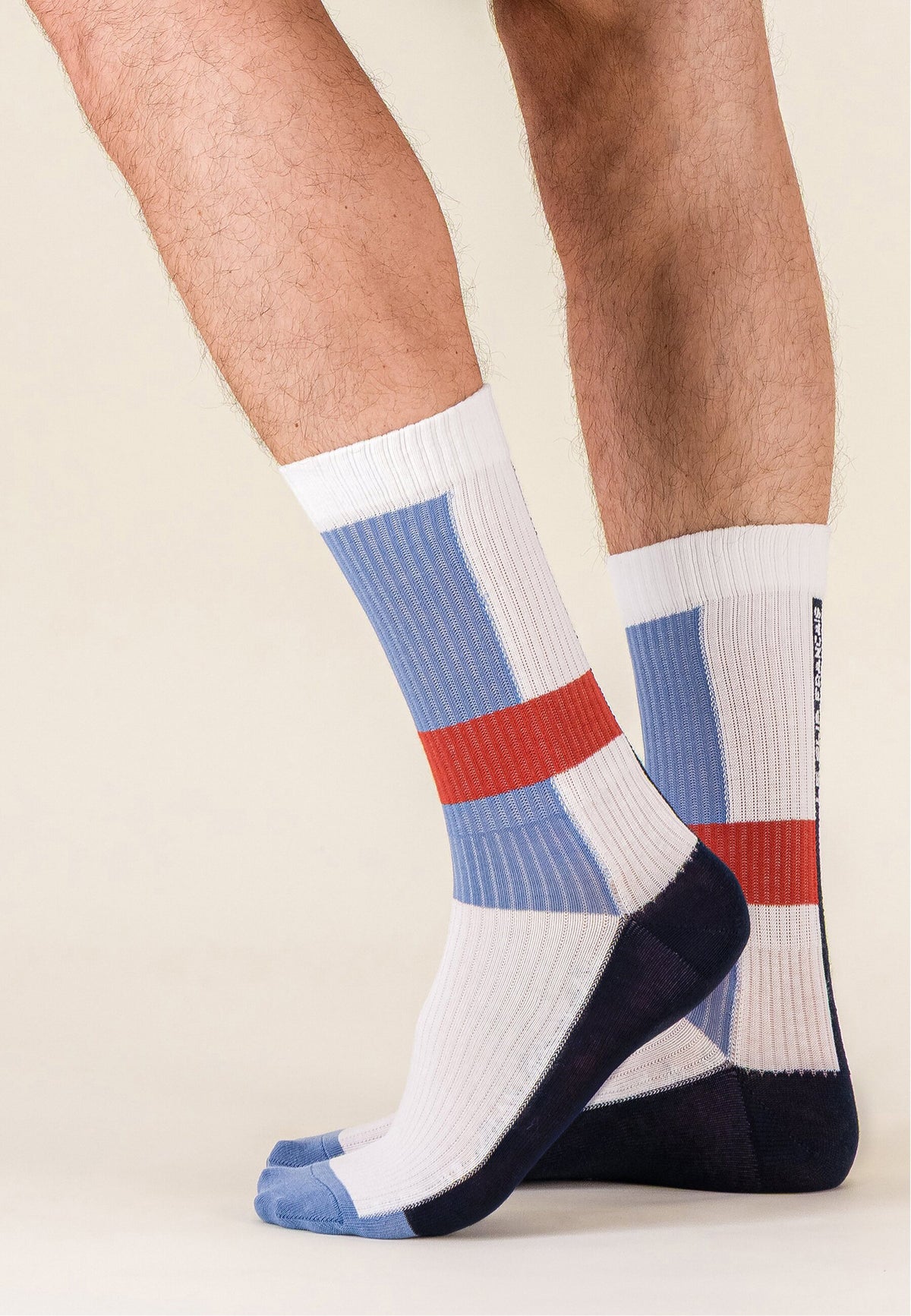 Lot de 2 chaussettes mi-hautes en coton - Chaussettes Mondrian Bleu Jean Brique Laser Marine Brique