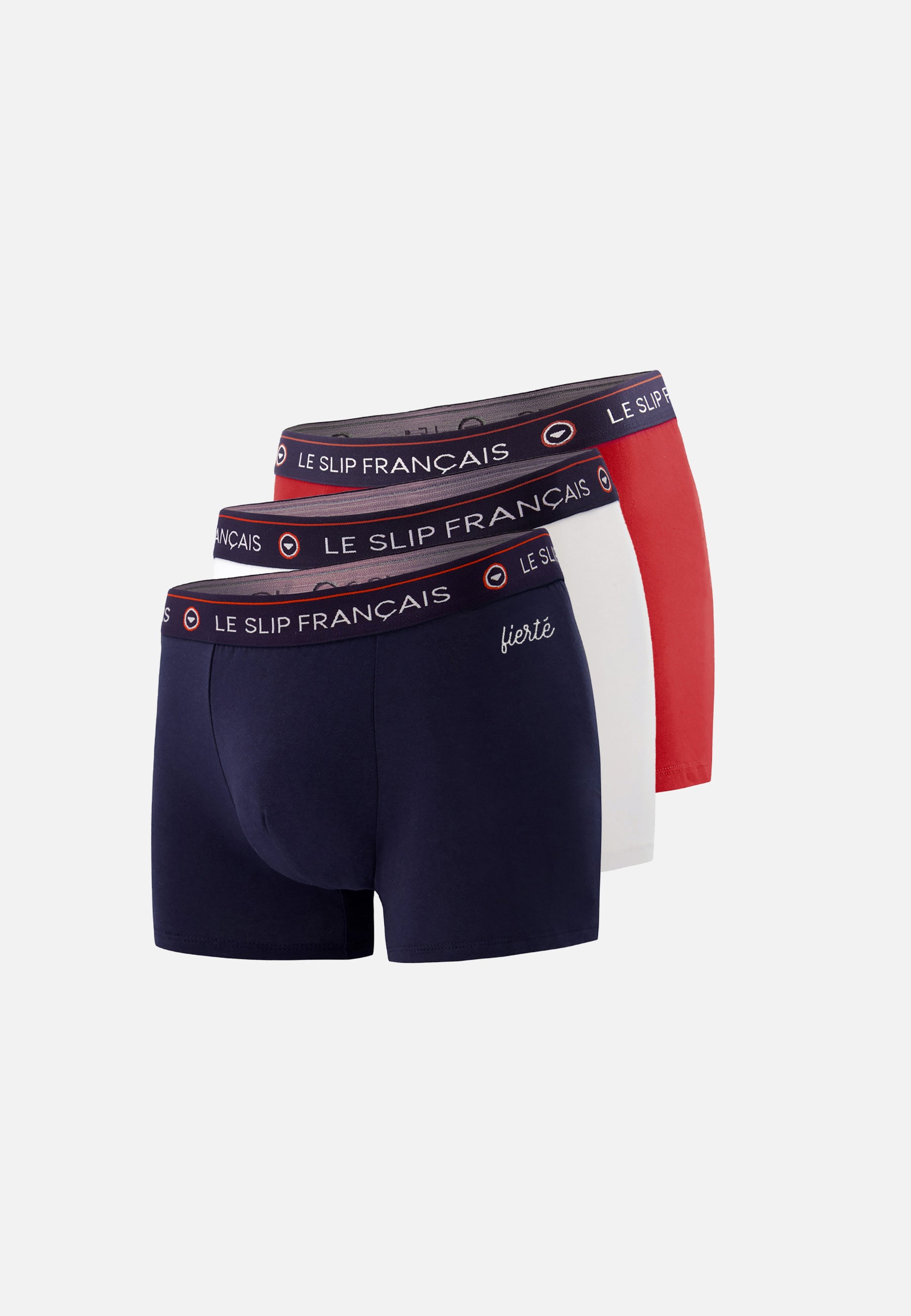 Lot de 3 boxers en coton - Redoutable Marine Brodé Fierté Blanc Rouge