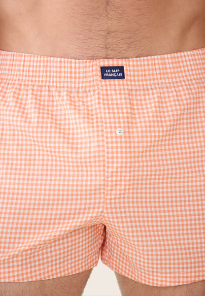 Caleçon à carreaux orange en coton - Jacques Vichy Orange Corail