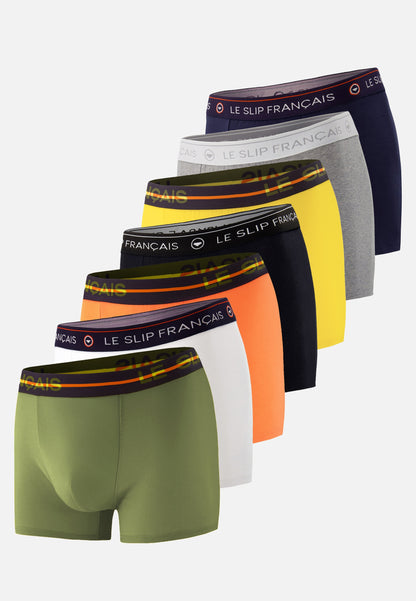 Pack of 7 cotton boxer shorts - Heather Grey, Navy, Orange, White, Black, Khaki, Veronese, Lemon Yellow