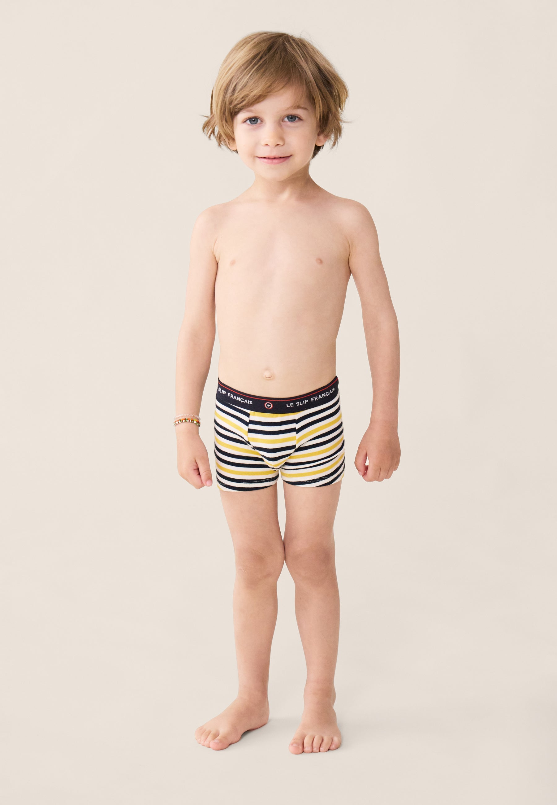 Boxer enfant à rayures jaunes en coton - Petit Joseph Rayures Jaune