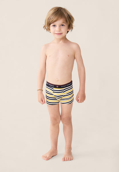 Boxer enfant à rayures jaunes en coton - Petit Joseph Rayures Jaune
