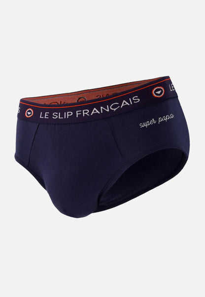 Slip bleu marine en coton - Intrépide Marine Brodé Super Papa