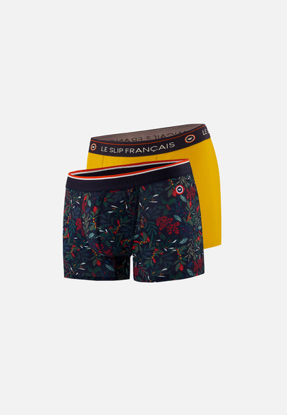 Lot de 2 boxers en coton - Boxers Moutarde Houx Marbre Vert