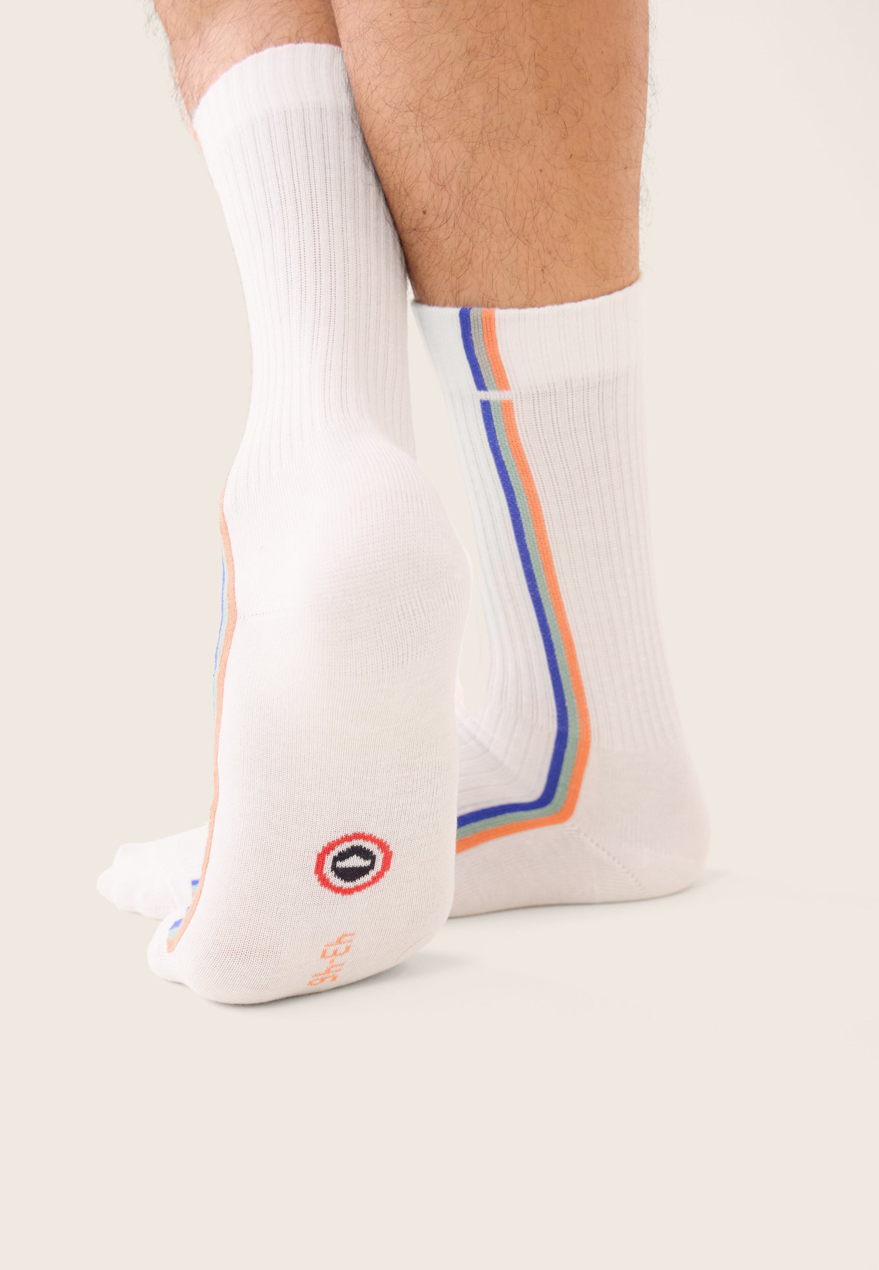 Chaussettes de sport mi-hautes rayées bleu, vert et orange - Wilfried Lignes Bleu Nautique Vert Azur Orange Corail