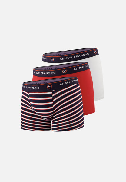 Lot de 3 boxers enfant en coton - Boxers  Rouge Blanc Rayure Tricolore