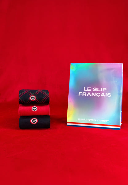 Pack of 3 mid-calf cotton socks - Navy Tartan Socks Fir Green Cherry Red