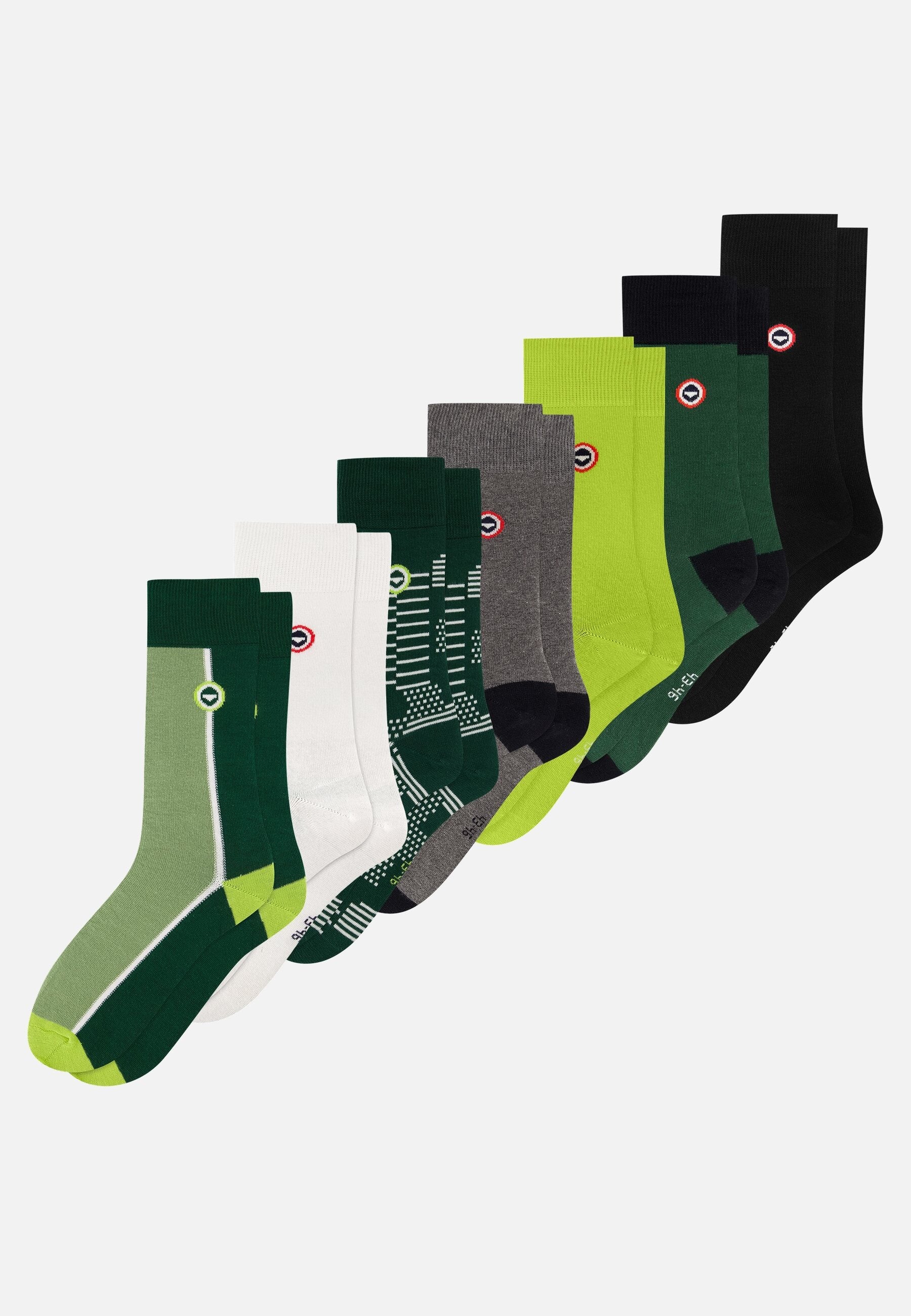 Lot de 7 chaussettes mi-hautes en coton - Chaussettes Pixel Verti Vert Forêt Jaune Anis Gris Anthracite Blanc Noir