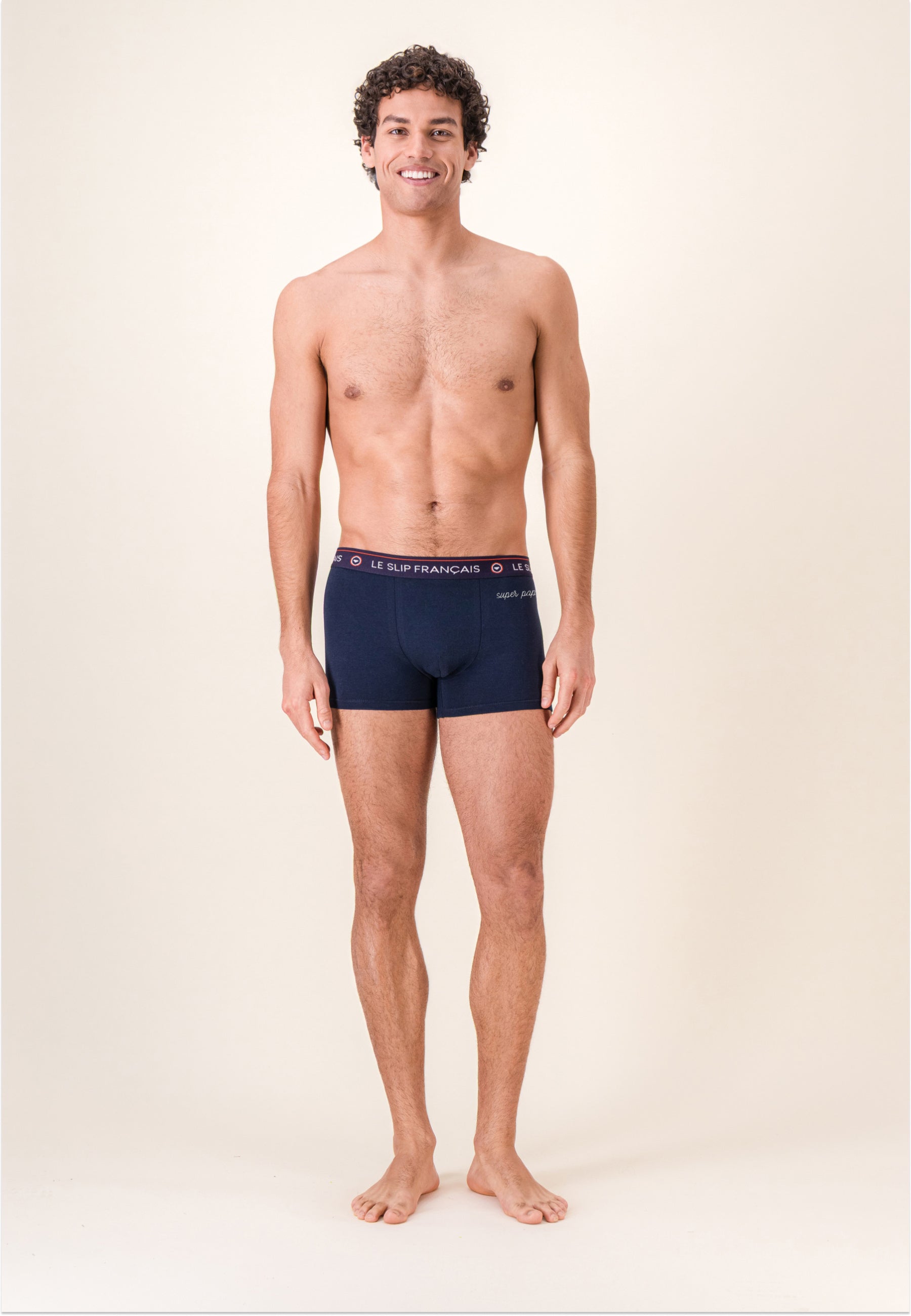Boxer bleu marine en coton - Redoutable Marine Brodé Super Papa