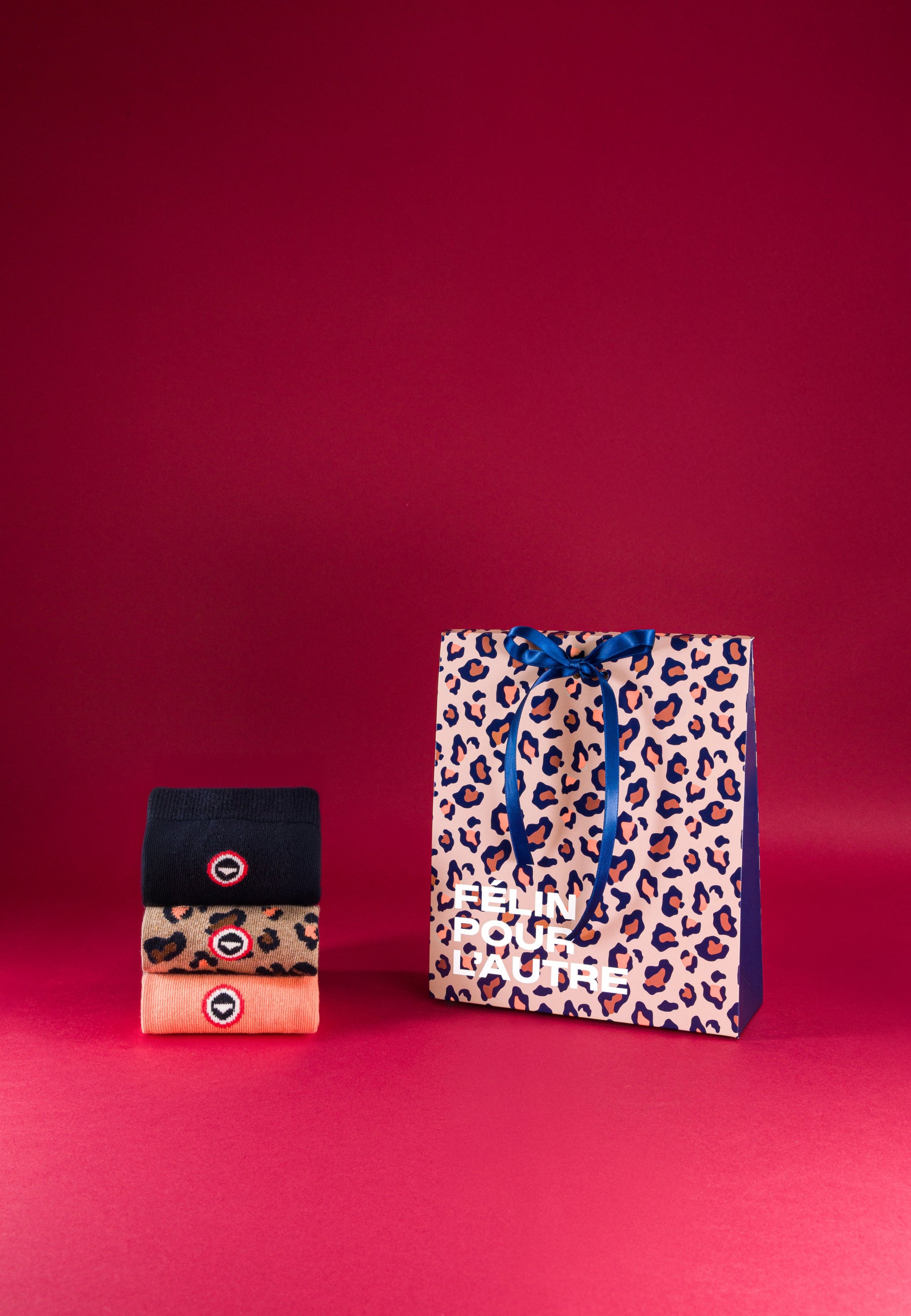 Lot de 3 chaussettes mi-hautes en coton - Chaussettes Léopard Marine Orange Corail Marine