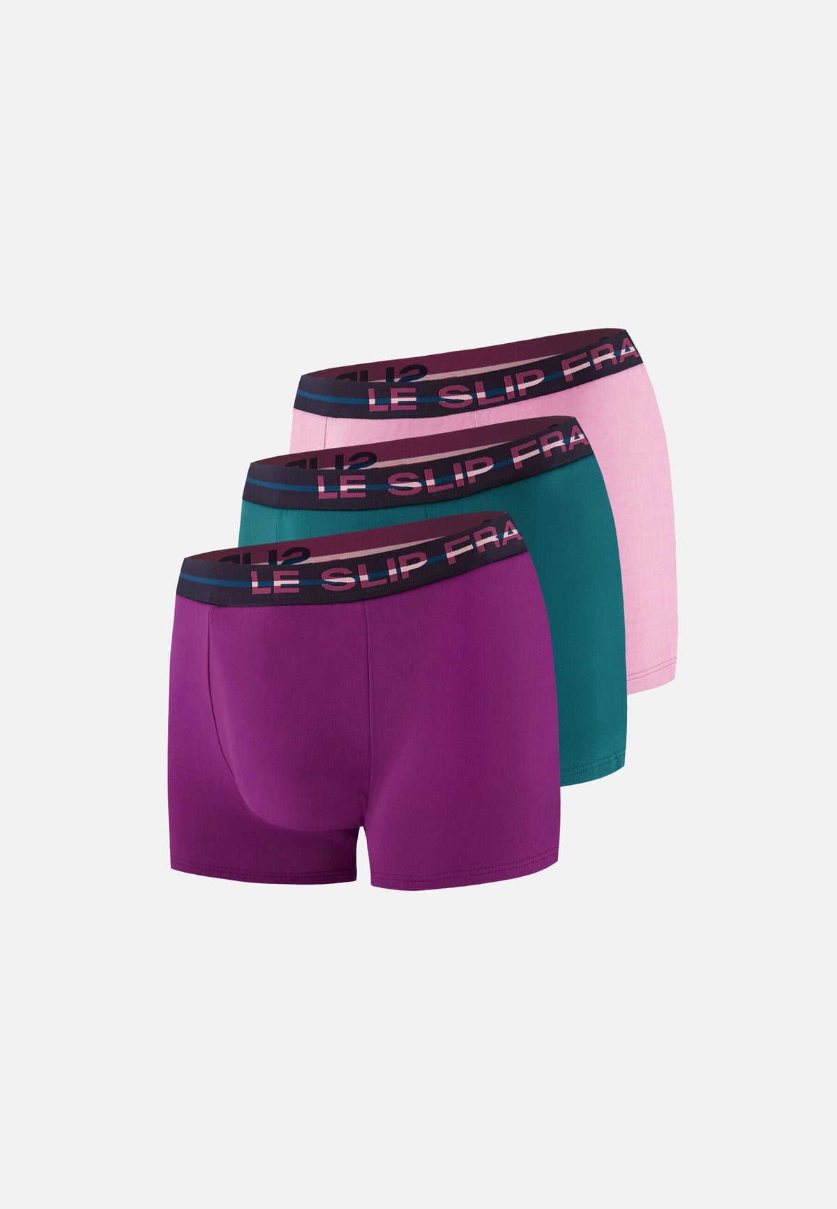 Lot de 3 boxers en coton - Boxers Violet Profond Bleu Canard Rose Pétillant