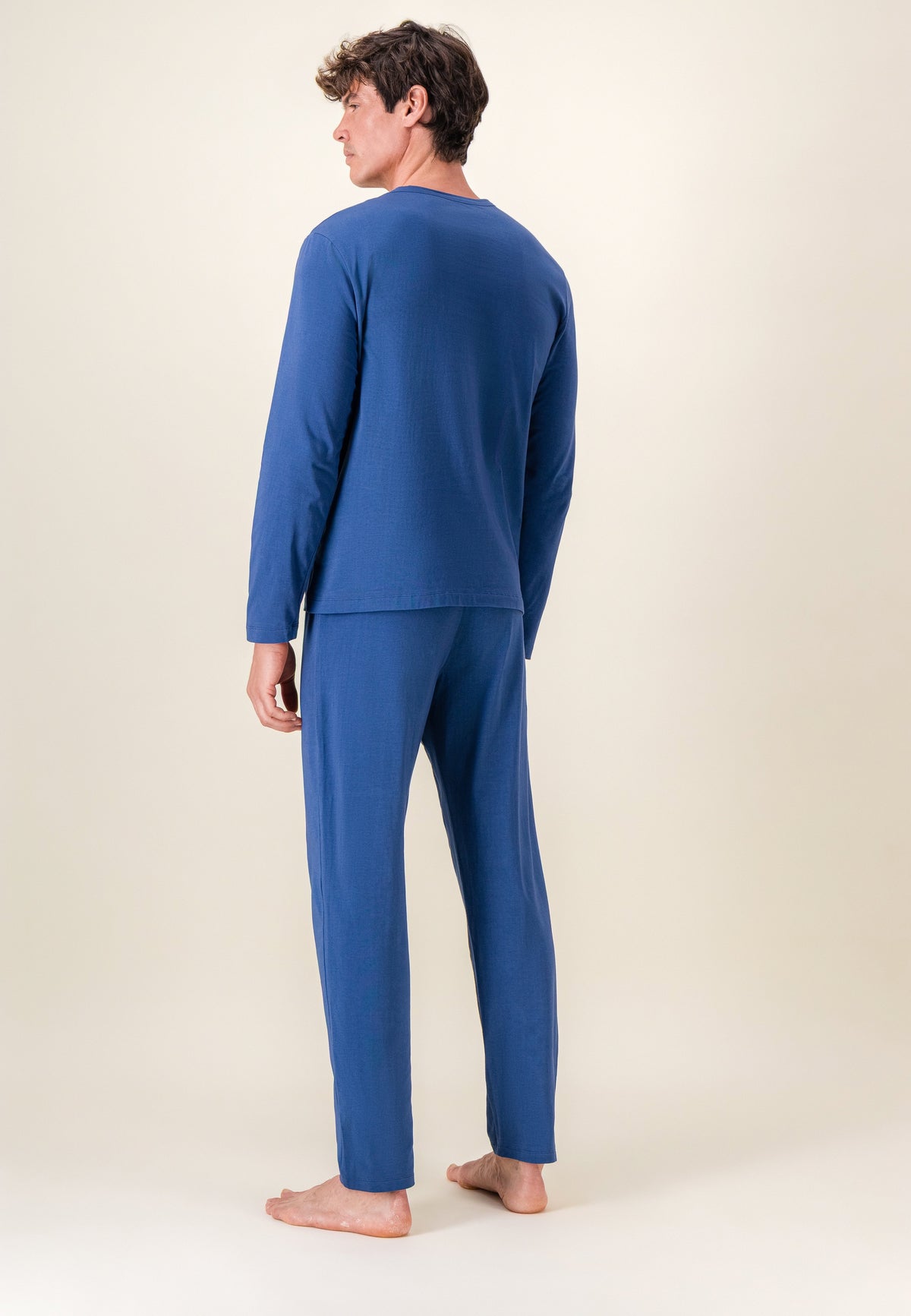 Ensemble pyjama haut et pantalon bleu en coton - Pyjama Haut Manches Longues Superbe Et Bas De Pyjama Long Indomptable Acier