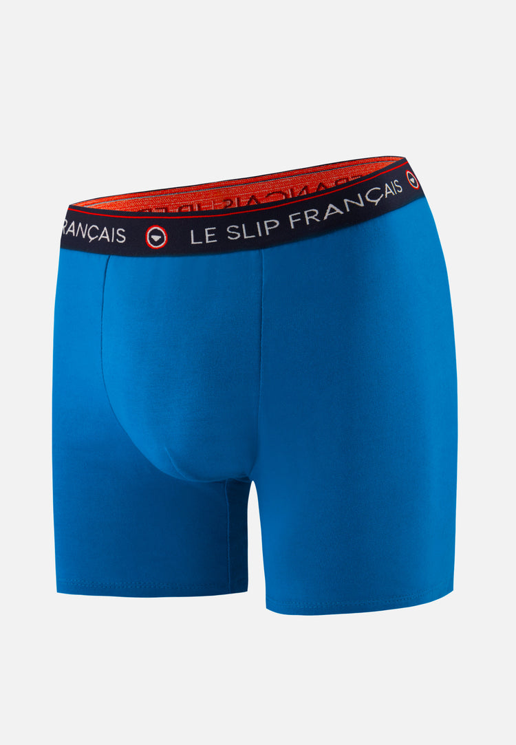 Long turquoise blue cotton boxer shorts - Redoutable Long Turquoise Blue - Le Slip Français - 1