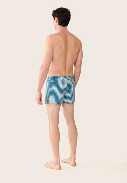Blue striped cotton boxer shorts - Jacques Sens Duck Blue
