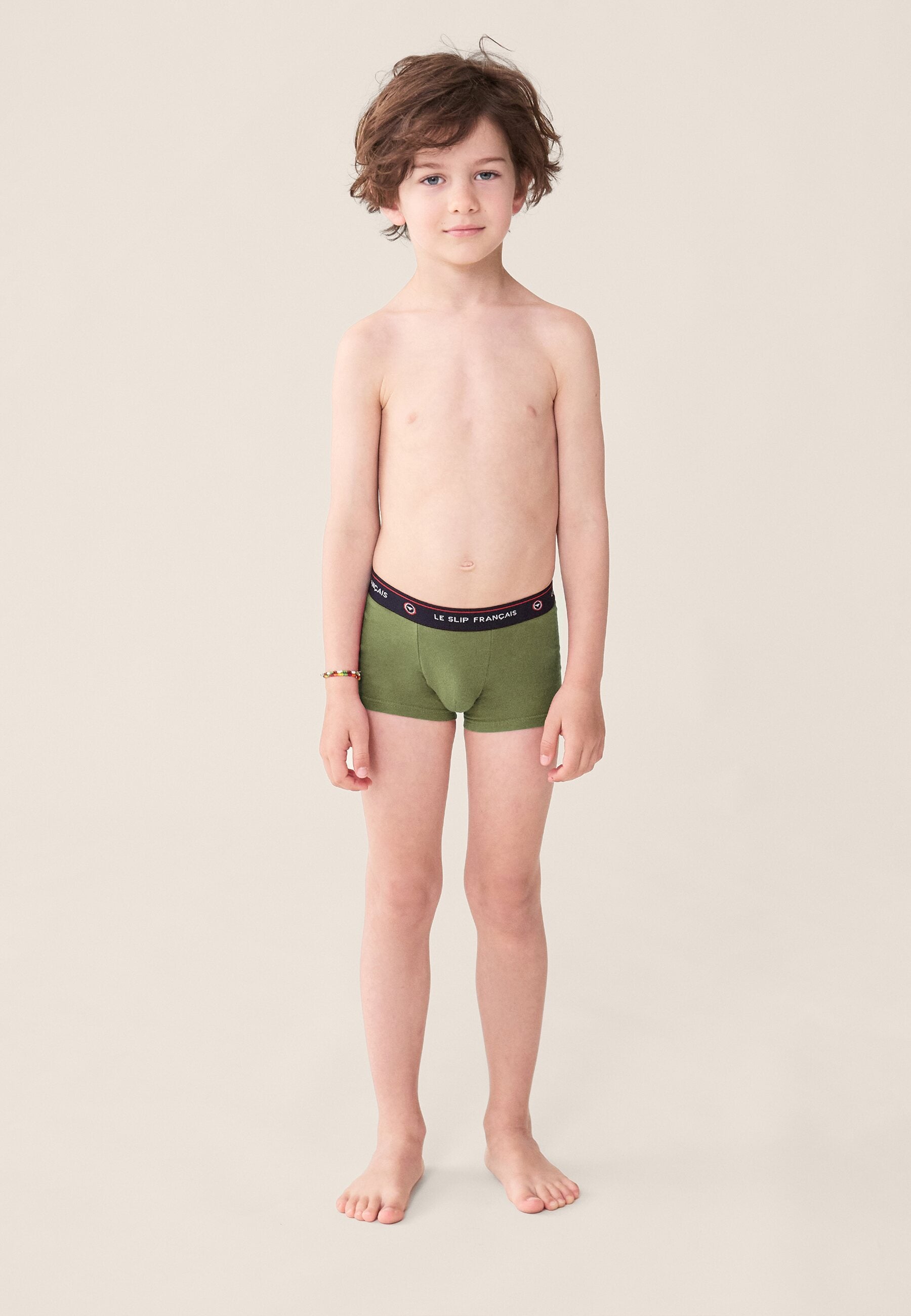 Boxer enfant vert en coton - Petit Joseph Kaki Veronese