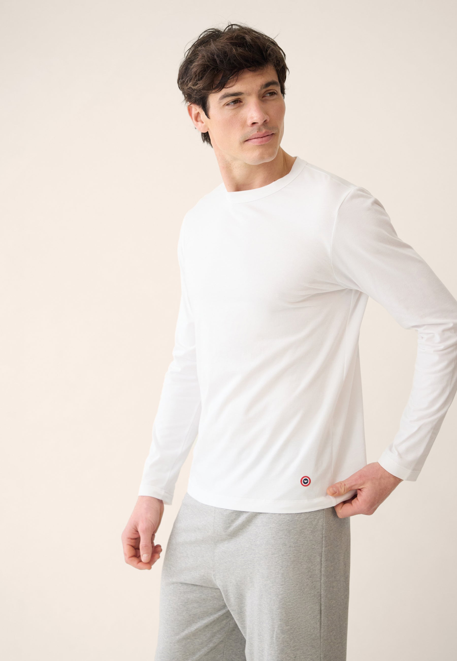 Lot de 2 T-shirts manches longues en coton - T-shirts manches longues Superbe Blanc Marine
