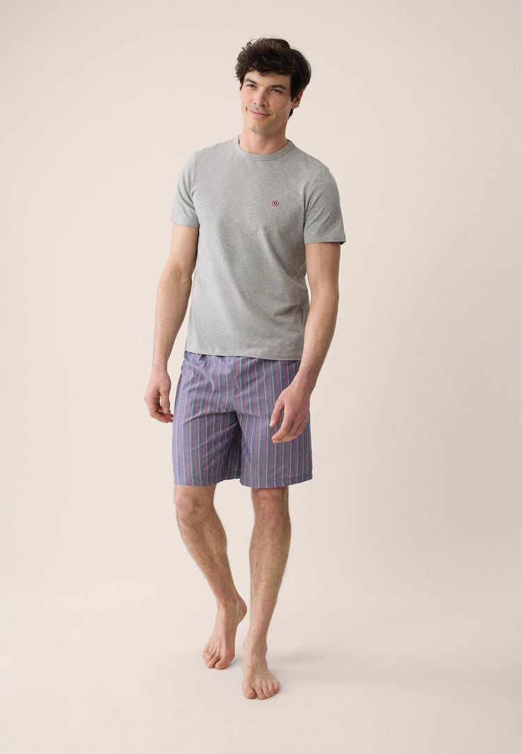 Ensemble de pyjama t-shirt et short en coton - Pack Pyjama Tristan Gris Chiné Rayures Tricolores - Le Slip Français - 1