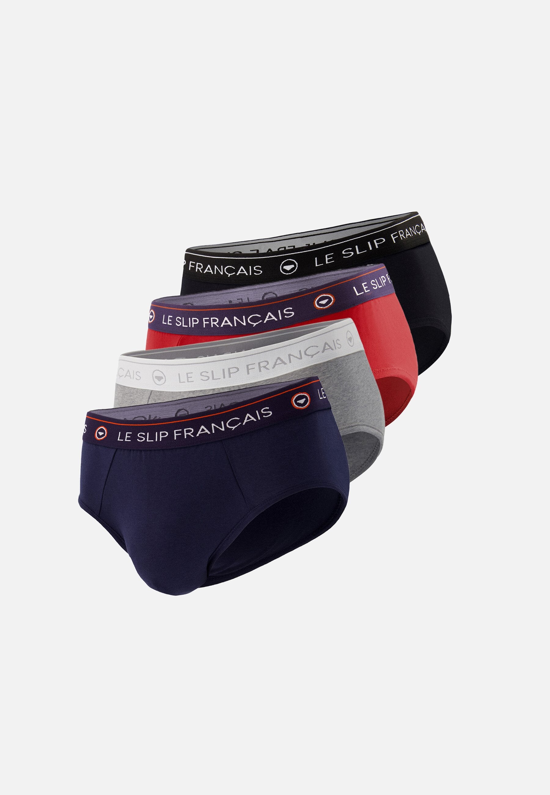 Lot de 4 slips en coton - Slips Bleu Marine Gris Chiné Rouge Noir