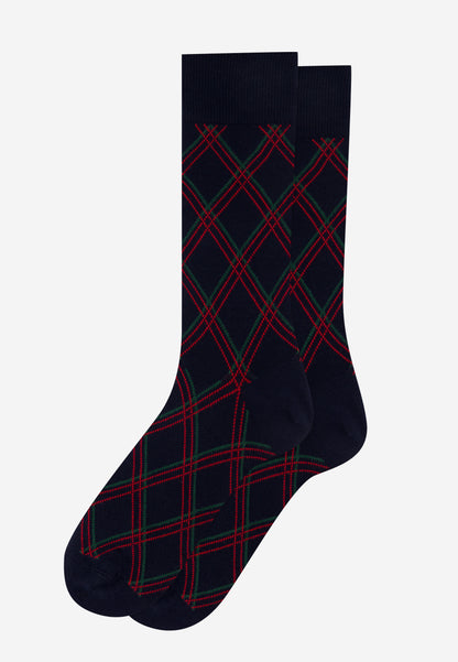Chaussettes mi-hautes vert sapin à carreaux fantaisie - Lucas Carreaux Vert Sapin