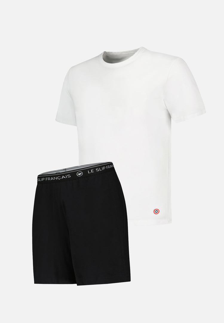 Ensemble pyjama haut blanc et short noir en coton - Pyjama haut manches courtes formidable Blanc et bas de pyjama court invinvible Noir - Le Slip Français - 3