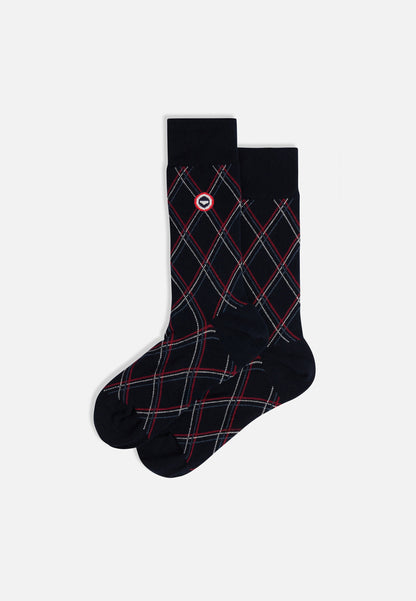 Chaussettes mi-hautes bleu marine à carreaux fantaisie - Lucas Carreaux Marine
