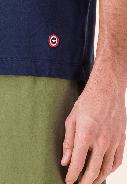 Cotton pyjama set (top and shorts) - Great navy short-sleeved pyjama top and invincible khaki short pyjama bottoms