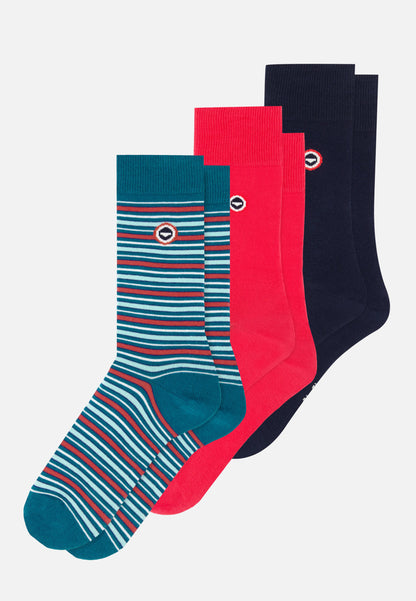 Set of 3 mid-calf socks - Cherry Pink Striped Mattress Pink Navy