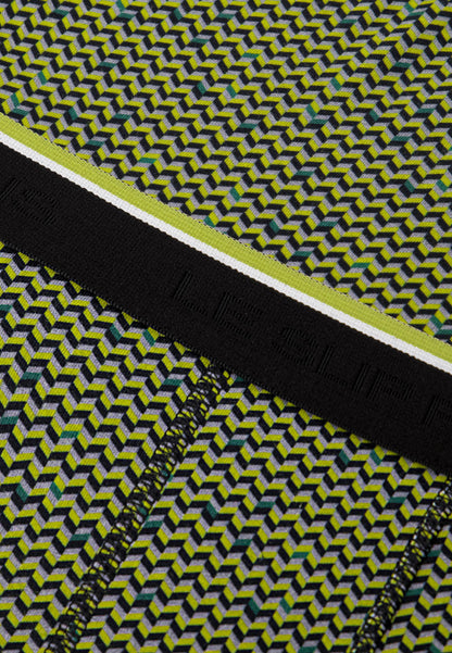 Boxer long à motif chevron jaune anis en coton - Michel Chevron Jaune Anis