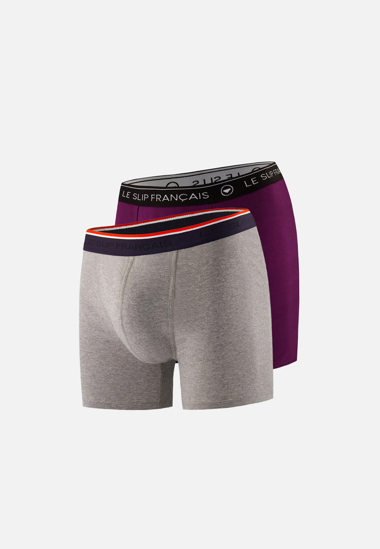 Lot de 2 boxers longs en coton - Boxers Prune Gris Chiné - Le Slip Français - 1