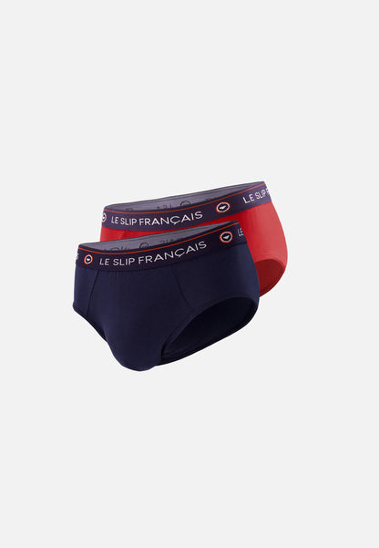 Lot de 2 slips en coton - Slips Bleu Marine Rouge
