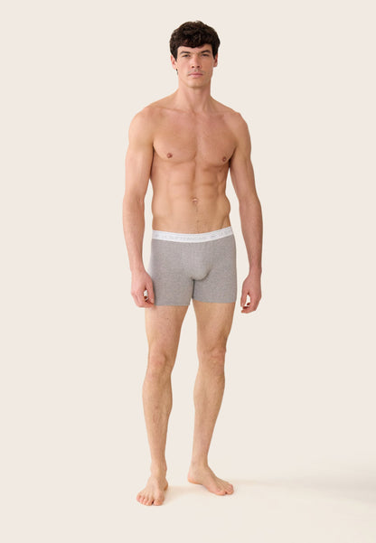 Lot de 5 boxers longs en coton - Boxers Longs Marinière Marine Indigo Noir Gris Chiné