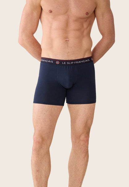 Lot de 3 boxers longs en coton - boxers Longs Marine