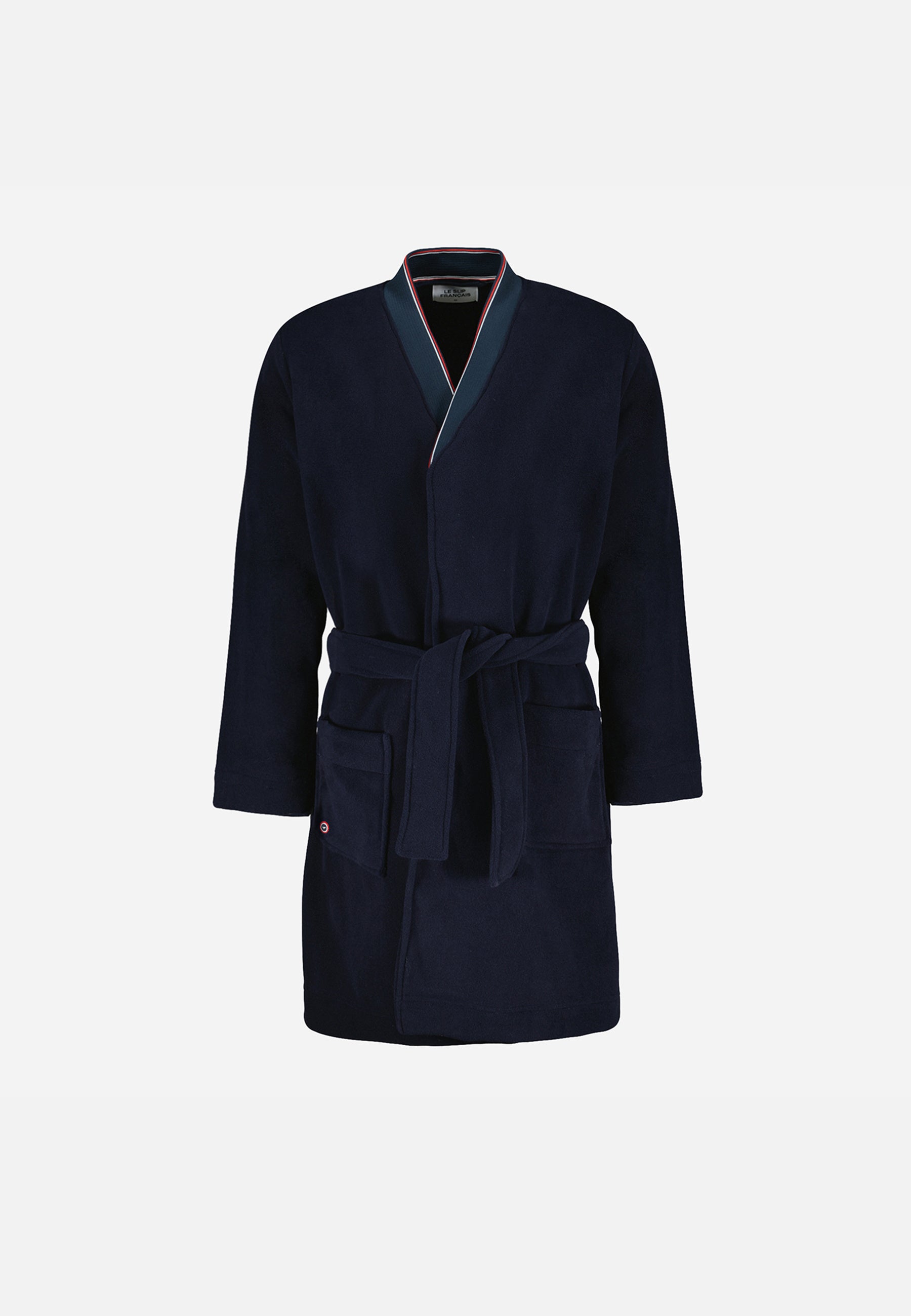 Men's warm navy blue dressing gown with classic collar - Maxime En Polaire Marine