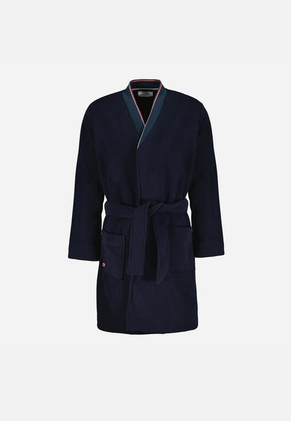 Men's warm navy blue dressing gown with classic collar - Maxime En Polaire Marine