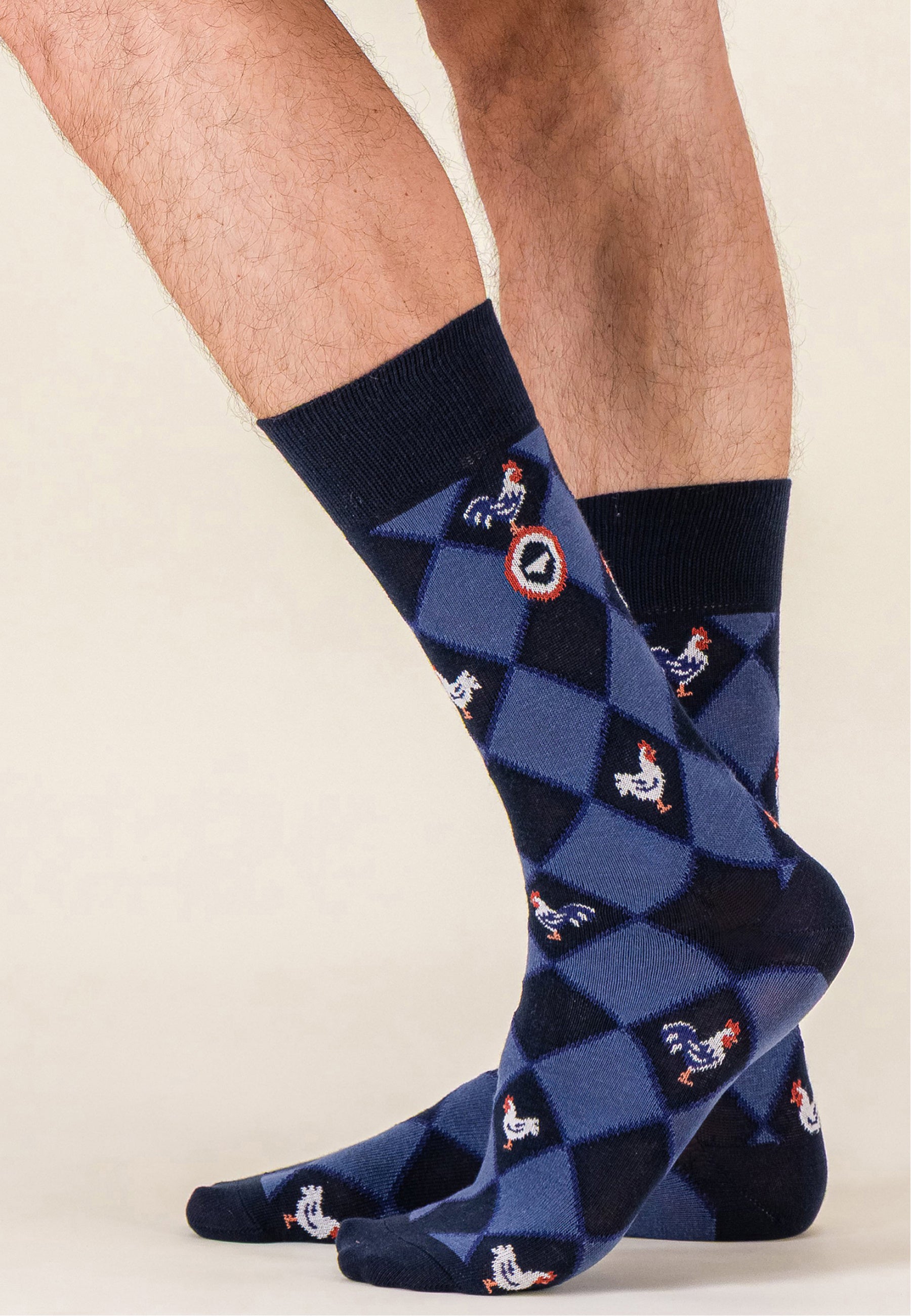 Chaussettes mi-hautes en coton - Lucas Losanges Coq Marine Acier
