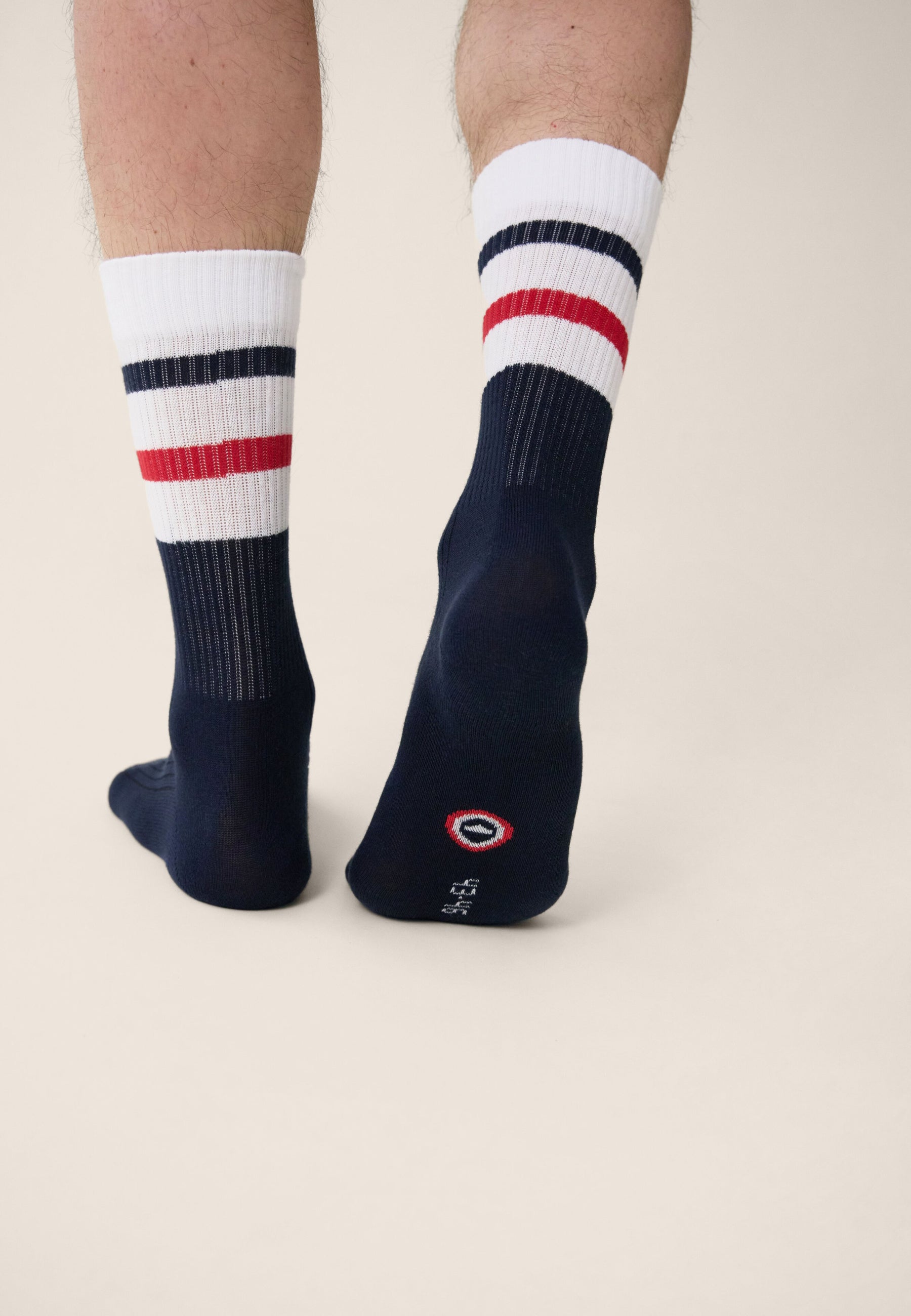 Chaussettes de sport mi-hautes rayées marine blanc et rouge - Wilfried Bloc Marine Blanc Rouge