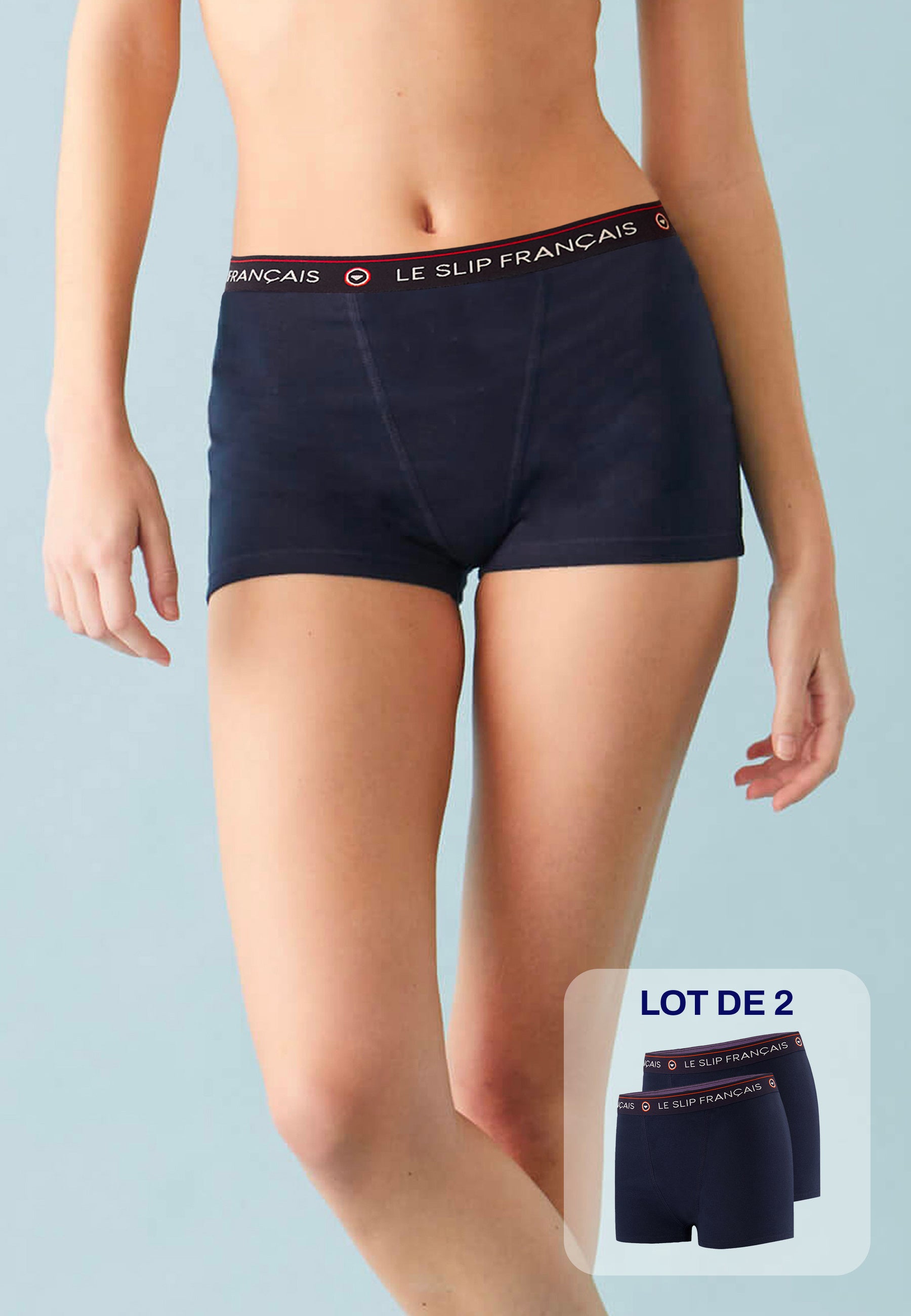 Lot de 2 culottes boxers femme en coton - Culottes Boxers Marine