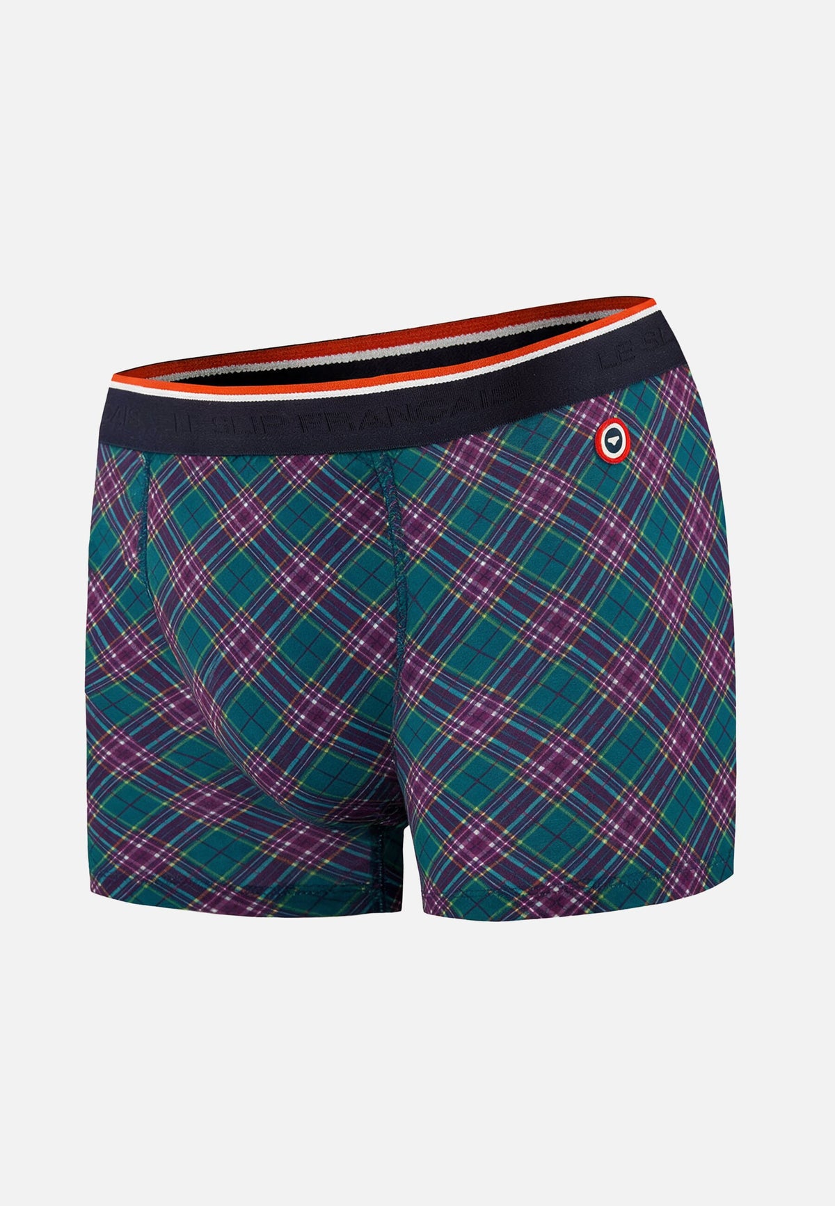 Boxer à motif tartan bleu canard en coton - Marius Tartan Bleu Canard
