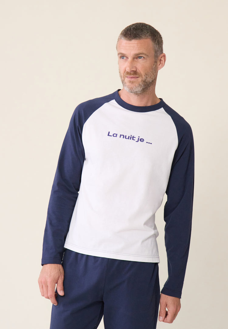 Ensemble Pyjama T-shirt et Pantalon en coton - Pyjama Nathan Marine Blanc - Le Slip Français - 7