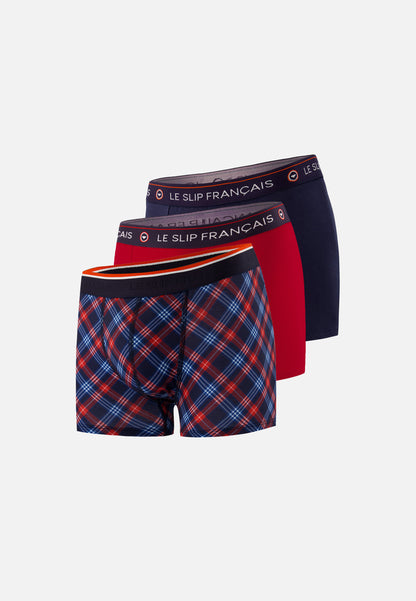 Lot de 3 boxers en coton - Boxers Marine Tartan Rouge