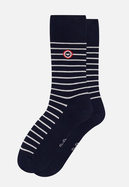Lot de 7 chaussettes mi-hautes en coton - Chaussettes Marine Acier Rouge Blanc Rayures Marine