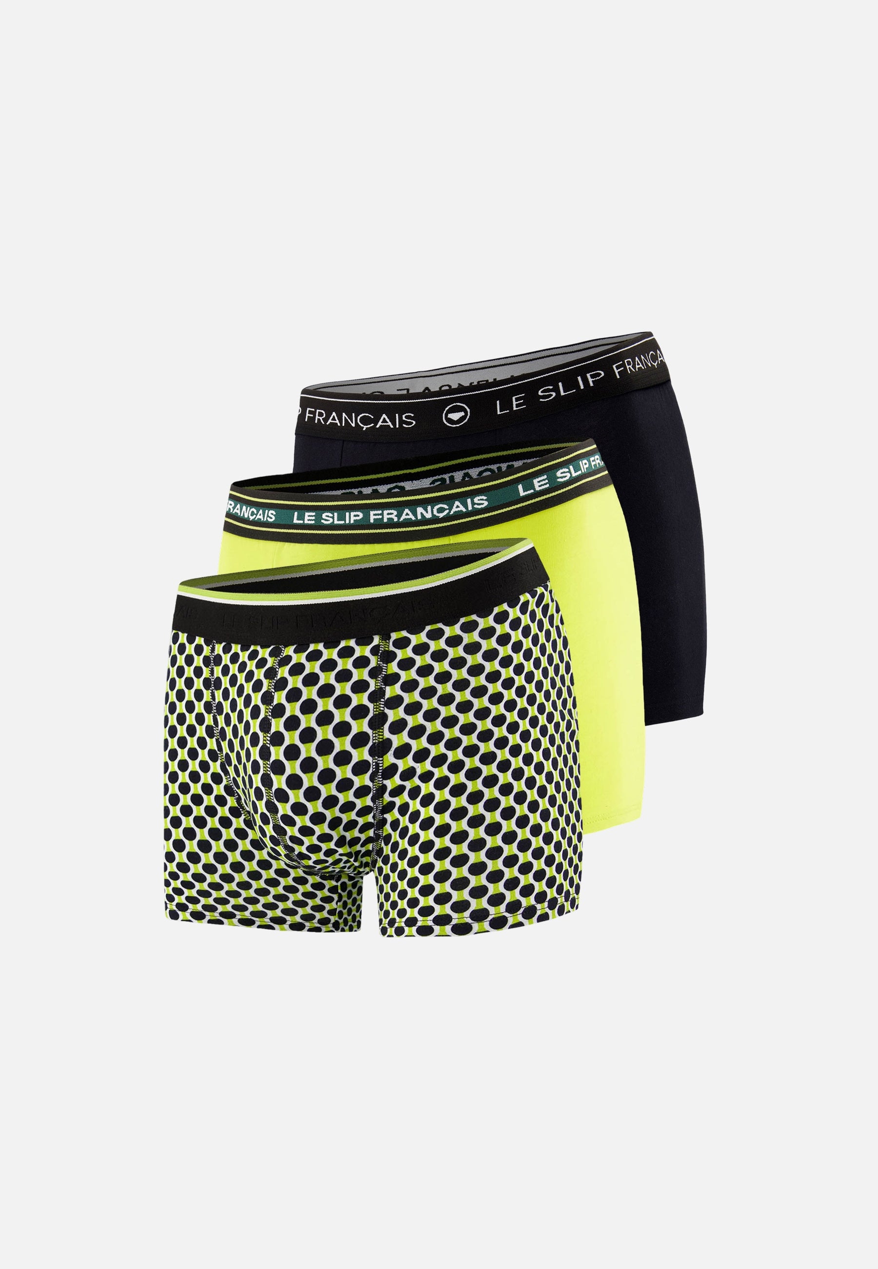 Lot de 3 boxers en coton - Boxers Raquettes Jaune Anis Noir Jaune Anis