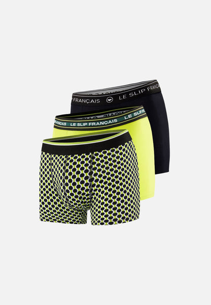 Lot de 3 boxers en coton - Boxers Raquettes Jaune Anis Noir Jaune Anis