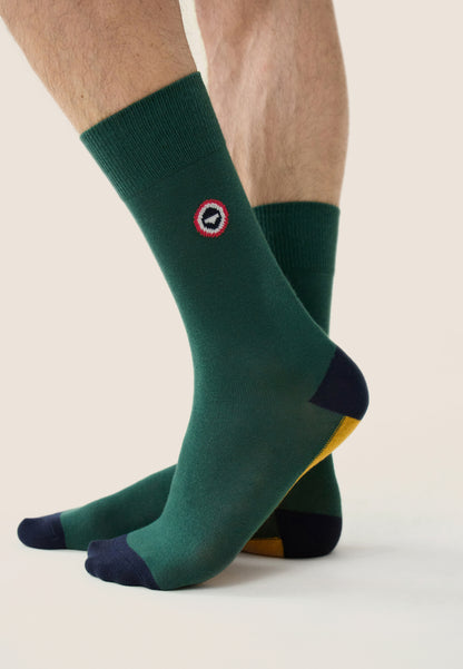 Chaussettes mi-hautes vert sapin et jaune fantaisie - Lucas Bloc Vert Sapin Jaune