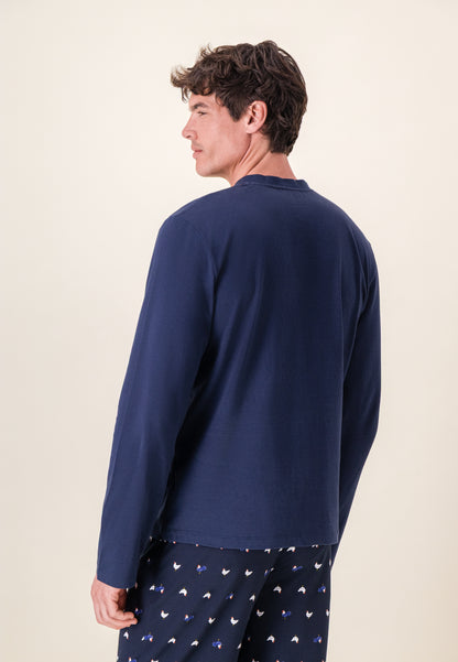 Ensemble pyjama haut et pantalon à motif coq marine en coton - Pyjama Haut Manches Longues Et Bas De Pyjama Long Tont Coq
